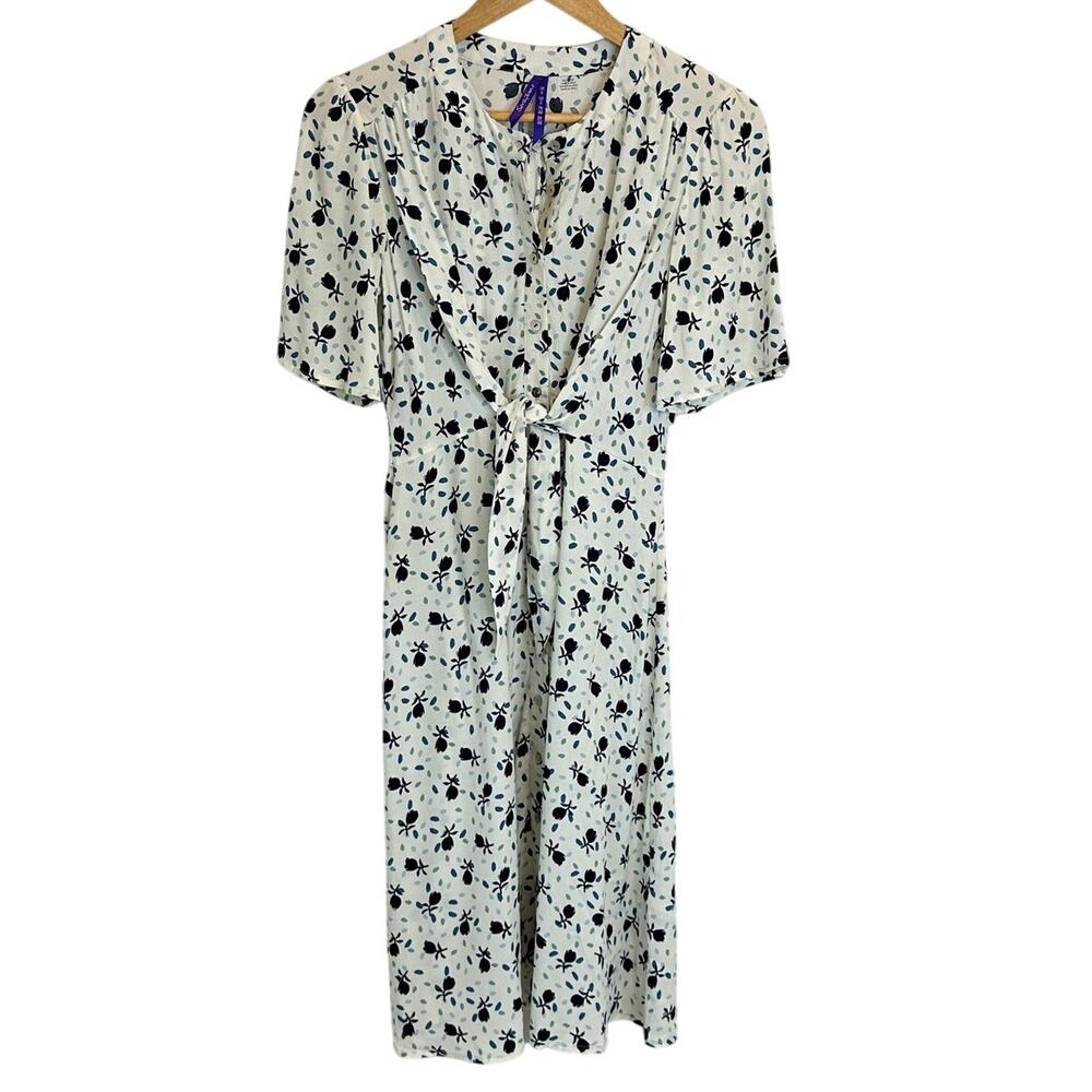 Seraphine Maternity Floral Tie Front Midi Dress White Green Black Size 2 - Picture 3 of 11